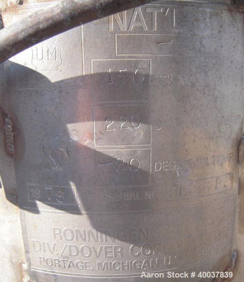 Used Ronningen Petter Products Mesh Basket Filter, 316 L Stainless Steel.  8 1/2" diameter x 29" deep vessel rated 150 psi at 220 degrees F.Single basket cartridge 6'' diameter x 24'' deep.Bolt-on to...