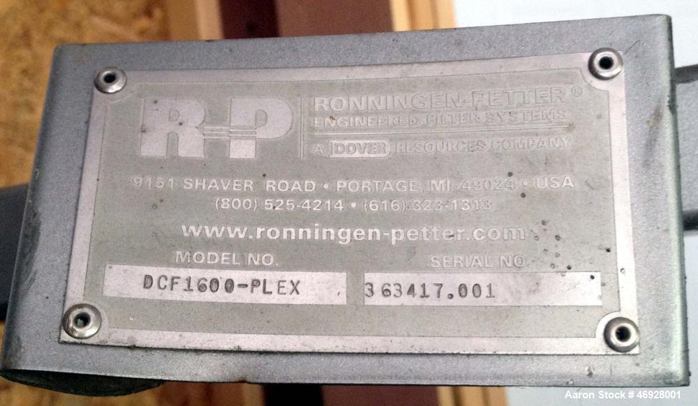 Used Ronningen-Petter DCF 1600 Twin Series 3X Pod Filters, Model DCF 1600 DCF Twin. Filtration Surface 610 x 3, area - in2 (cm2) (3935) x 3. Flow rate range at 60200 x 3. 100µ - gpm (m3/hr) (13.645.4...