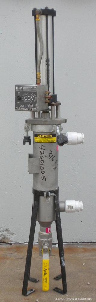 Used Ronningen-Petter Self Cleaning Mechanical Filter, model  DCF-400, 316 stainless steel. Flow rate 2-30 gallons per minute. Total capacity 0.94 gallon, purge capacity 4 fluid ounces, filtration su...