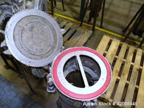 Used Ronningen-Petter Single Bag Filter, 304 stainless steel. 8" diameter x 31" deep filter housing, rated 150 psi at –20 to 220 deg F. Approximate 90 gallons per minute flow rate. Bolt-on top cover,...