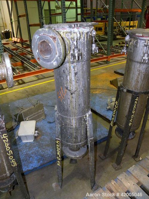 Used Ronningen-Petter Single Bag Filter, 316 stainless steel. 8" diameter x 31" deep filter housing, rated 150 psi at –20 to 220 deg F. Approximate 90 gallons per minute flow rate. Bolt-on top cover,...