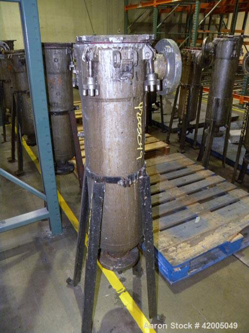 Used Ronningen-Petter Single Bag Filter, 316 stainless steel. 8" diameter x 31" deep filter housing, rated 150 psi at –20 to 220 deg F. Approximate 90 gallons per minute flow rate. Bolt-on top cover,...