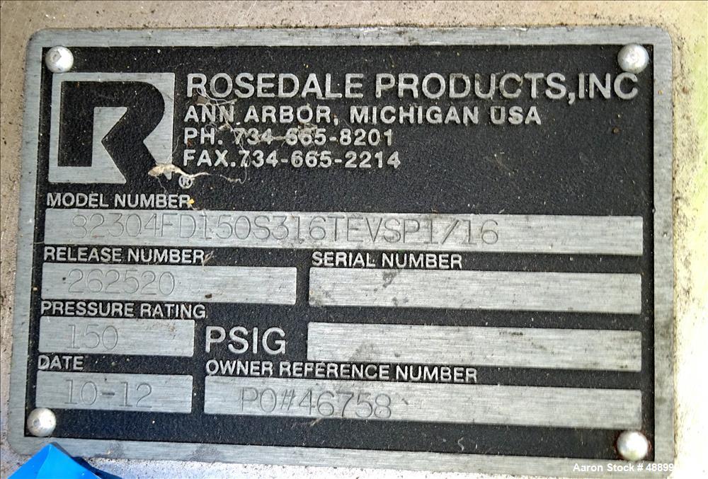 Used Rosedale Productions Inc. Filter, Model 82304FD150S316TEVSP1/16