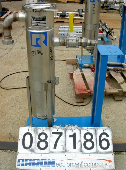 USED: Rosedale mesh basket filter, model 8302#125SBB, 304 stainless steel. Approximate 4.4 square feet filter area. 8-1/2" diameter x approximate 38" deep non-jacketed housing, rated 125 psi max. Sin...