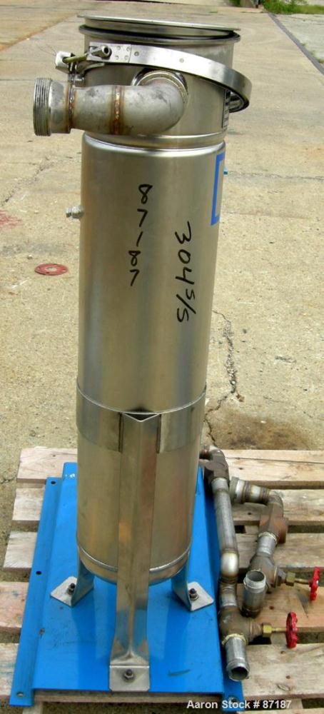 USED: Rosedale mesh basket filter, model 8302#125SBB, 304 stainless steel. Approximate 4.4 square feet filter area. 8-1/2" diameter x approximate 38" deep non-jacketed housing, rated 125 psi max. Sin...