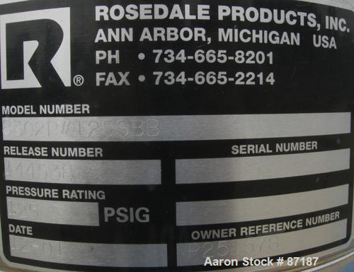 USED: Rosedale mesh basket filter, model 8302#125SBB, 304 stainless steel. Approximate 4.4 square feet filter area. 8-1/2" diameter x approximate 38" deep non-jacketed housing, rated 125 psi max. Sin...