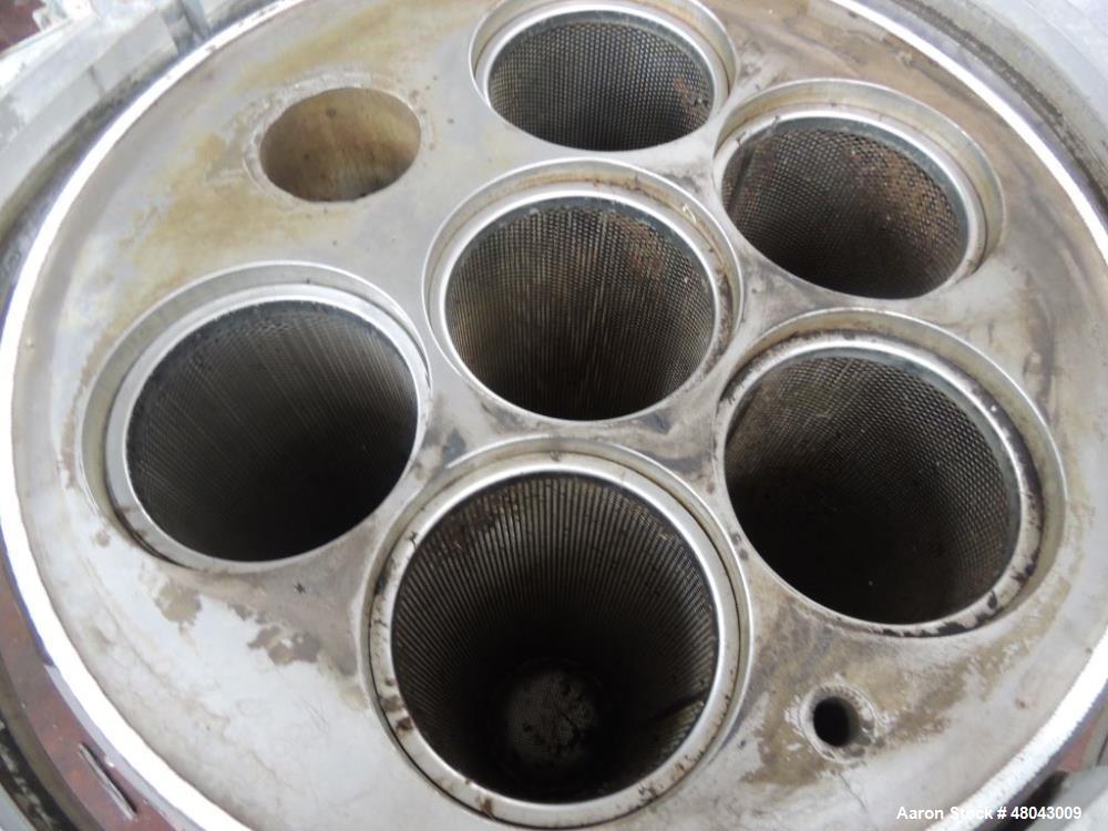Used Rosedale Cartridge Filter. 304 Stainless steel with a Carbon steel Shell. Approximate 4" diameter flanges. Approximate 27" long strainer baskets.