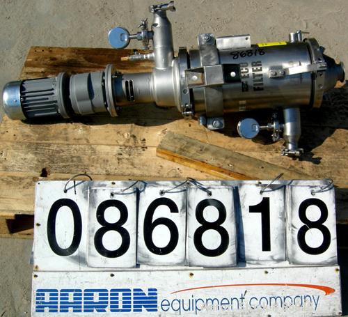 Used Russell Fines Eco Self-Cleaning Vertical Filter, Model EF502/0001/N, 316 Stainless Steel. Approximate 6" diameter x 14" long jacketed chamber, approximate 4-1/2" diameter screen with a rotating ...