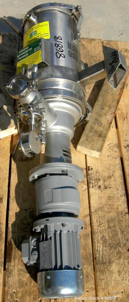 Used Russell Fines Eco Self-Cleaning Vertical Filter, Model EF502/0001/N, 316 Stainless Steel. Approximate 6" diameter x 14" long jacketed chamber, approximate 4-1/2" diameter screen with a rotating ...