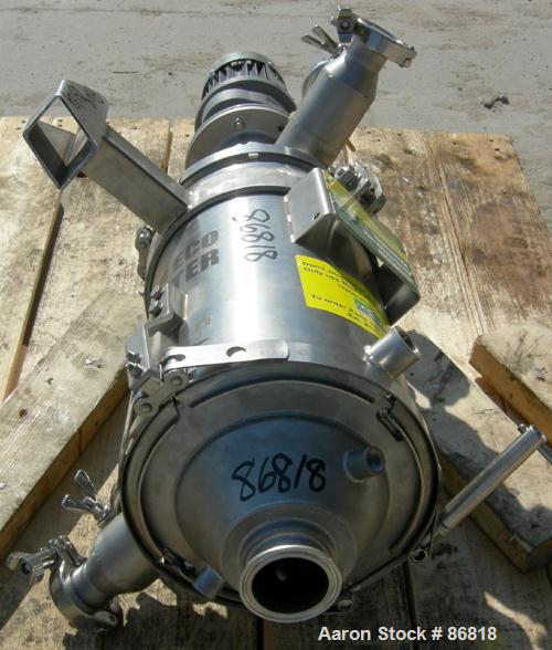 Used Russell Fines Eco Self-Cleaning Vertical Filter, Model EF502/0001/N, 316 Stainless Steel. Approximate 6" diameter x 14" long jacketed chamber, approximate 4-1/2" diameter screen with a rotating ...