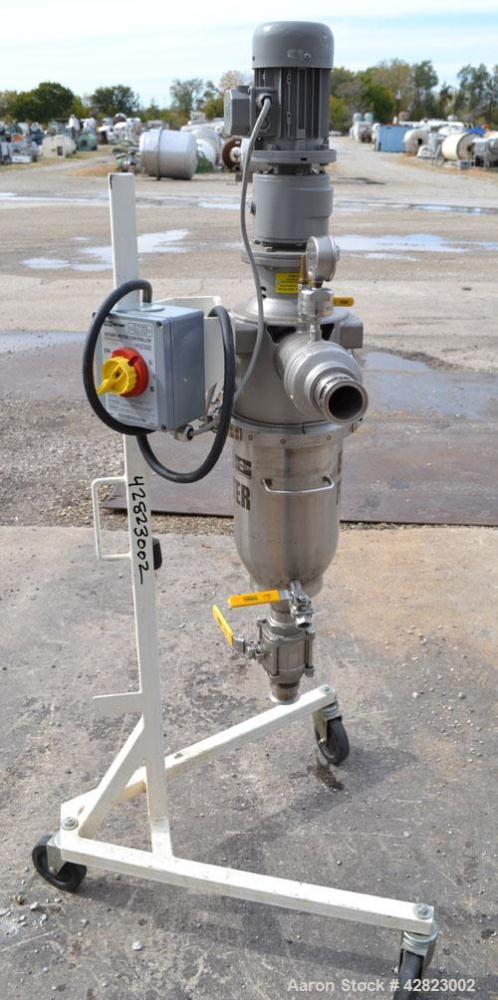 Used Russell Finex Eco Self-Cleaning Vertical Filter, Model EF26500, 316 Stainless Steel. Approximately  6" diameter x 14" long, approximately  4-1/2" diameter screen with a rotating wiper blade driv...