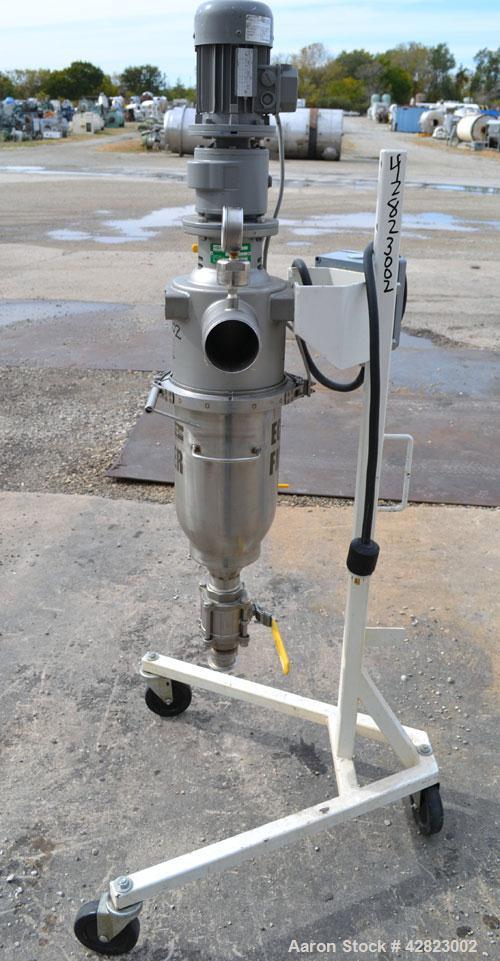 Used Russell Finex Eco Self-Cleaning Vertical Filter, Model EF26500, 316 Stainless Steel. Approximately  6" diameter x 14" long, approximately  4-1/2" diameter screen with a rotating wiper blade driv...