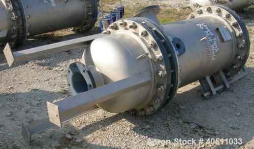 Used USF Filtration Separators Teflon Lined Filter, model T940451-000, type 180FH4-316L-6FD-C150-222ECTFE 90MILS, 316L stainless steel. Approximately 23.625'' x 54'' straight side. Flat bolt on top, ...