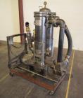 Used FSI Filter Specialists Double-Barreled Bag Filter, Model FSP-250, Carbon steel. Approximate 8.8 square feet surface area, maximum flow rate 150 gallons per minute. Each chamber approximate 8