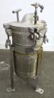 Used Mechanical Basket Filter, 3 Gallon Capacity, 316 Stainless Steel, Vertical. Approximately 8” diameter x 16