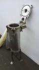 Used- Mechanical Basket Filter, 7 Gallon Capacity, 316 Stainless Steel, Vertical. Approximately 8-1/2” diameter x 29