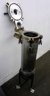 Used- Mechanical Basket Filter, 7 Gallon Capacity, 316 Stainless Steel, Vertical. Approximately 8-1/2” diameter x 29