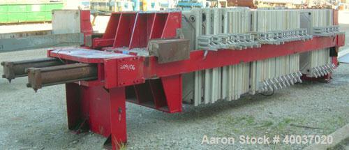 Used: Filter Press, 47" x 47". (51) 2 1/2" thick polypropylene plates, 1/2" recess. (1) head, (1) tail plate. 4 corner feed. Approximate 1325 square feet filter area, 48 cubic feet cake. Double hydra...