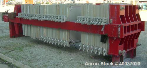 Used: Filter Press, 47" x 47". (51) 2 1/2" thick polypropylene plates, 1/2" recess. (1) head, (1) tail plate. 4 corner feed. Approximate 1325 square feet filter area, 48 cubic feet cake. Double hydra...