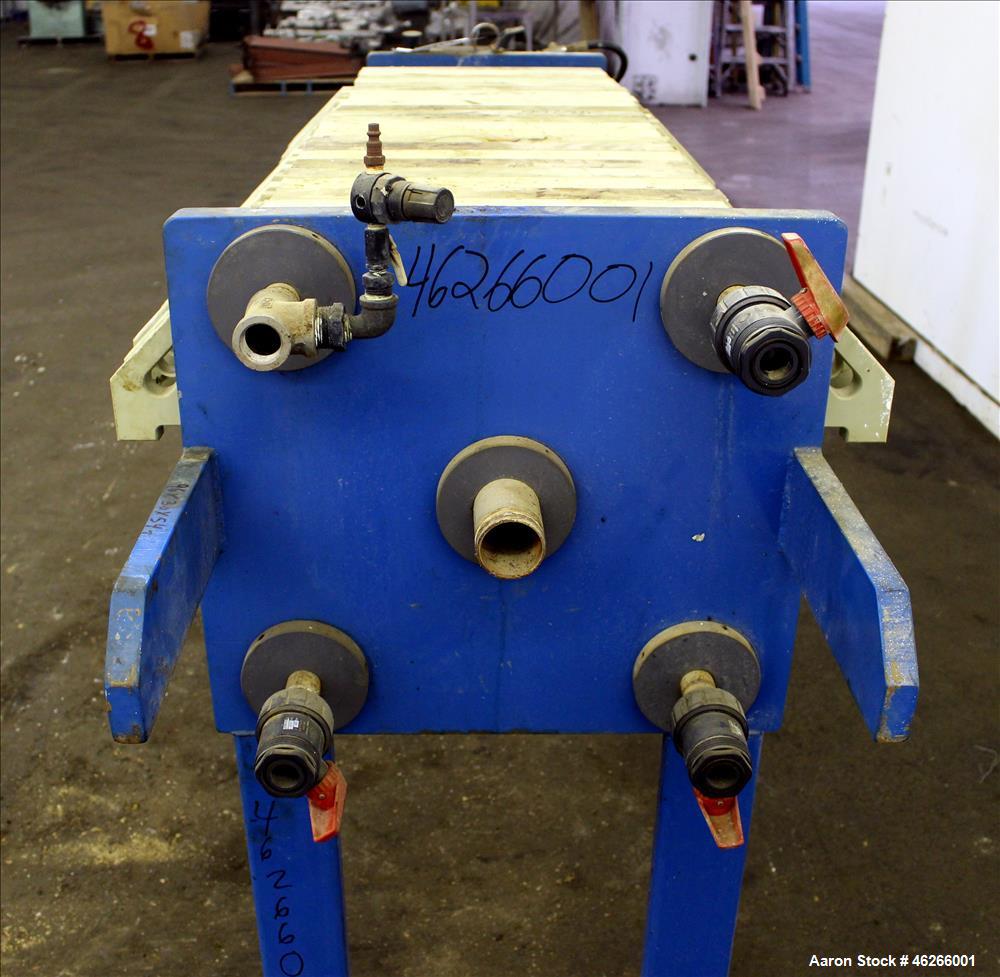 Used K.F. Industrial Service Filter Press, Carbon Steel. Approximate 40.8 square feet surface area, approximate 3.4 cubic feet cake capacity. (22) 16" x 16" Polypropylene plates, (1) head, (1) tail. ...