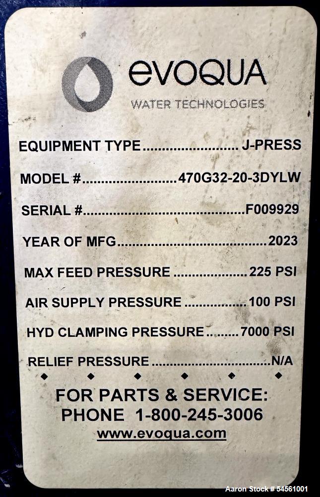 Used Evoqua J-Press 470G32-20-3DYLW Filter Press