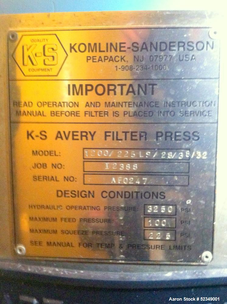 Used K-S Avery 1200mm x 1200mm Membrane Filter Press