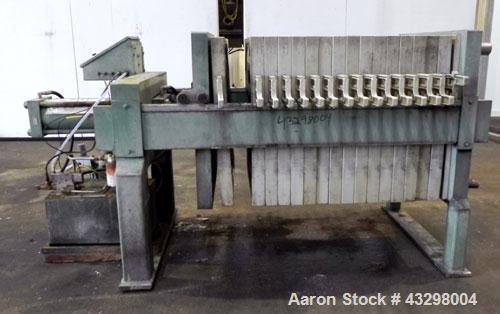 Used Avery Filter Company Filter Press, Model 800KF/10/32. (15) 800mmx 800mm x approximate 1/2” recess polypropylene filter plates. Approximately 80 square feet filter area, 3.4 cubic feet cake capac...