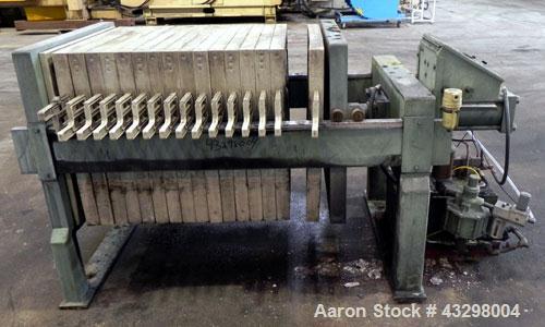 Used Avery Filter Company Filter Press, Model 800KF/10/32. (15) 800mmx 800mm x approximate 1/2” recess polypropylene filter plates. Approximately 80 square feet filter area, 3.4 cubic feet cake capac...