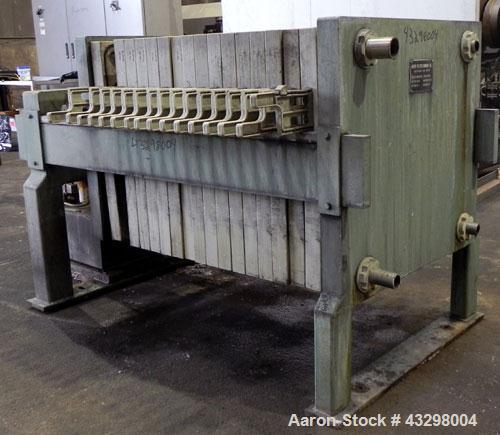 Used Avery Filter Company Filter Press, Model 800KF/10/32. (15) 800mmx 800mm x approximate 1/2” recess polypropylene filter plates. Approximately 80 square feet filter area, 3.4 cubic feet cake capac...