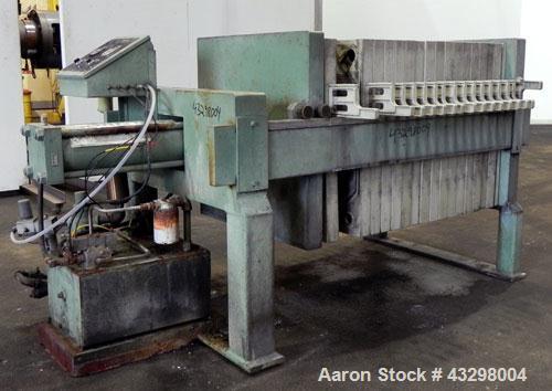Used Avery Filter Company Filter Press, Model 800KF/10/32. (15) 800mmx 800mm x approximate 1/2” recess polypropylene filter plates. Approximately 80 square feet filter area, 3.4 cubic feet cake capac...