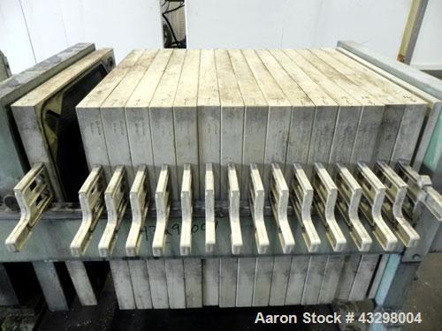 Used Avery Filter Company Filter Press, Model 800KF/10/32. (15) 800mmx 800mm x approximate 1/2” recess polypropylene filter plates. Approximately 80 square feet filter area, 3.4 cubic feet cake capac...