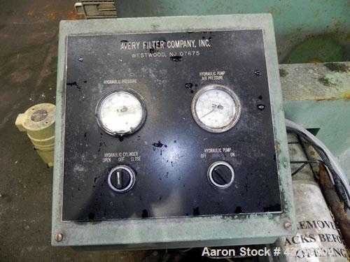 Used Avery Filter Company Filter Press, Model 800KF/10/32. (15) 800mmx 800mm x approximate 1/2” recess polypropylene filter plates. Approximately 80 square feet filter area, 3.4 cubic feet cake capac...
