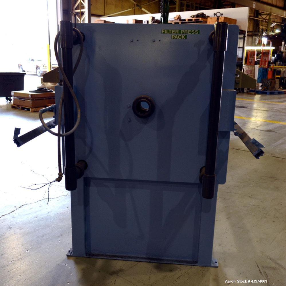 Used Beckart Environmental Hy-Pack Filter Press, Model 1000-40(60)A.  Carbon steel frame, (64) 39-1/4" x 39-1/4" x approximately 1/2" recess polypropylene plates, (1) head, (1) tail plate. Approximat...