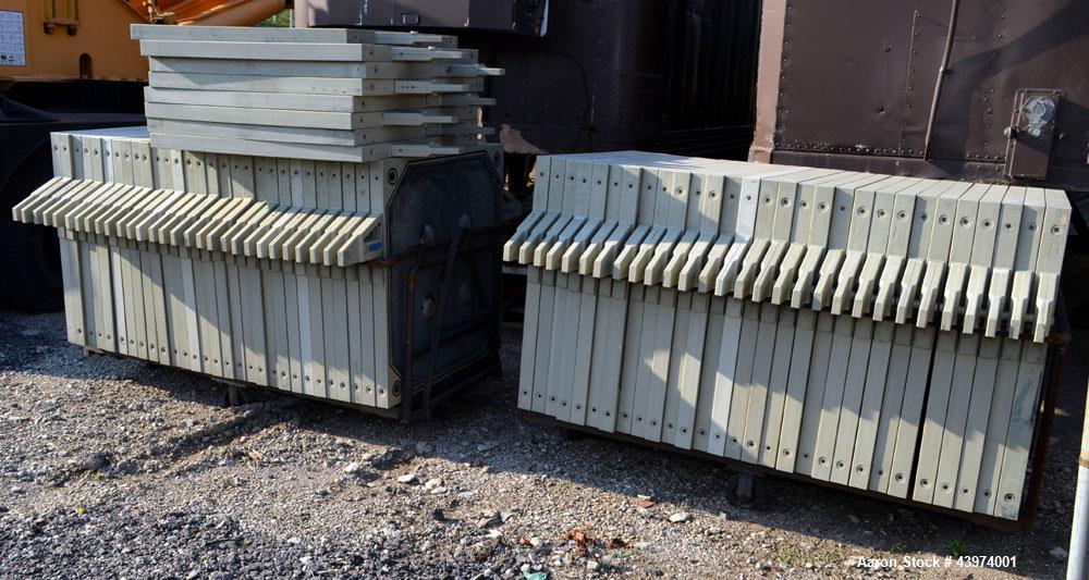 Used Beckart Environmental Hy-Pack Filter Press, Model 1000-40(60)A.  Carbon steel frame, (64) 39-1/4" x 39-1/4" x approximately 1/2" recess polypropylene plates, (1) head, (1) tail plate. Approximat...
