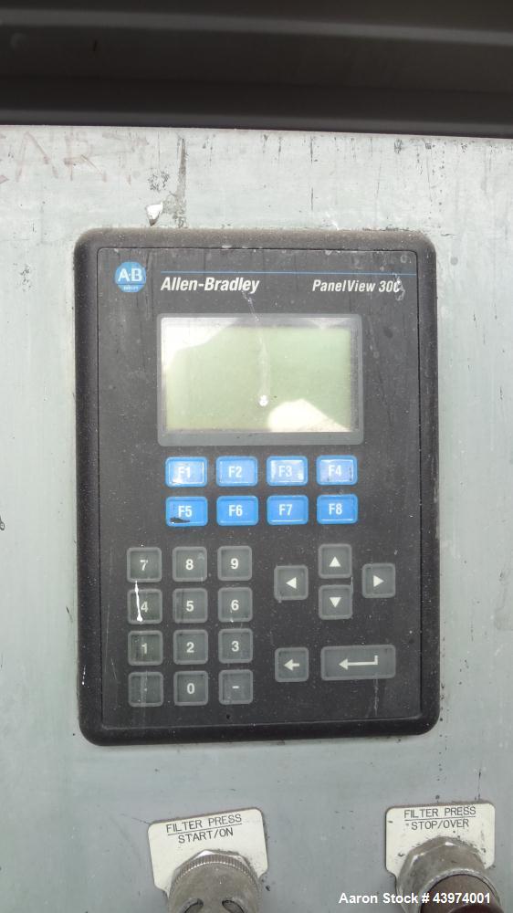 Used Beckart Environmental Hy-Pack Filter Press, Model 1000-40(60)A.  Carbon steel frame, (64) 39-1/4" x 39-1/4" x approximately 1/2" recess polypropylene plates, (1) head, (1) tail plate. Approximat...