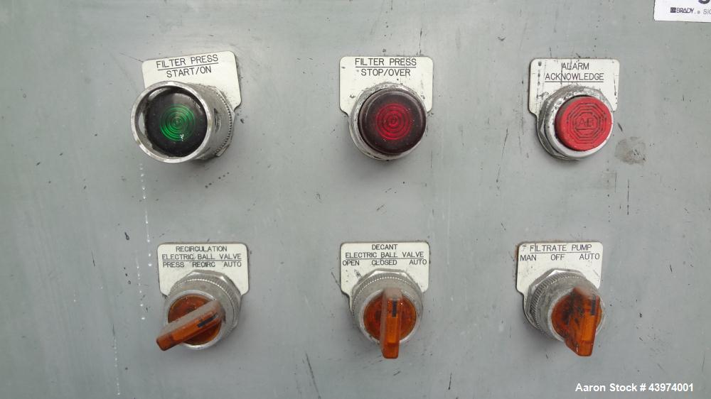 Used Beckart Environmental Hy-Pack Filter Press, Model 1000-40(60)A.  Carbon steel frame, (64) 39-1/4" x 39-1/4" x approximately 1/2" recess polypropylene plates, (1) head, (1) tail plate. Approximat...