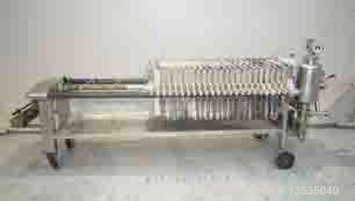 Used Beco HFP Filter Press, stainless steel with (21) 18.5" (470 x 470 mm) ppolypropylene plates, 82 square feet (7.26 square meter) surface area, 3.7 cubic feet (105 liter) with 1.18" (30 mm) cakes....