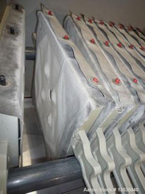 Used Beco HFP Filter Press, stainless steel with (21) 18.5" (470 x 470 mm) ppolypropylene plates, 82 square feet (7.26 square meter) surface area, 3.7 cubic feet (105 liter) with 1.18" (30 mm) cakes....