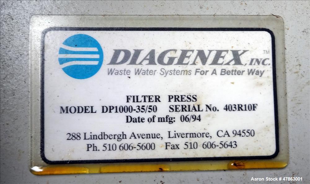 Used- Diagenex Model DP 1000 35/50 Filter Press.