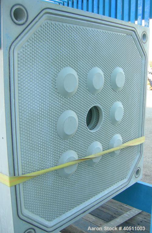 Used Durco Filter Press, Model QPG-1200/32-55. (58) 47" x 47" x 2 1/2" thick x 1/2" recess polypropylene overhead suspended plates, (1) head, (1) tail plate. Approximately 889.7 square feet filter ar...