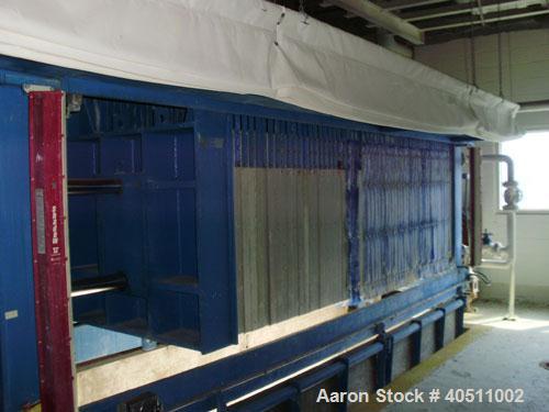 Used Durco Filter Press. (58) 47" x 47" x 2 1/2" thick x 1/2" recess polypropylene overhead suspended plates, (1) head, (1) tail plate. Approximately 889.7 square feet filter area, 74.1 cubic feet ca...