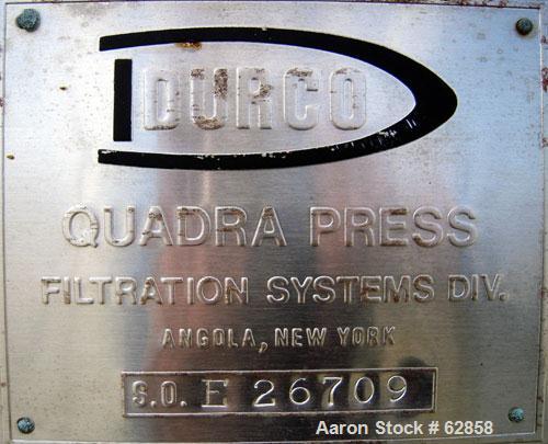 Used- Durco Quadra Press Filter Press Frame Only. Requires 48" x 48" plates. 17'10" fully opened, 14'10" closed length. Cent...