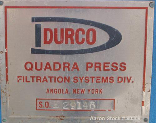 USED: Durco Quadra Press, 23 polypropylene plates 31" x 31" x 2", 1/2" recess, 5.21 cubic foot cake capacity, 153 square foo...
