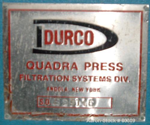 USED: Durco Quadra Press, 23 polypropylene plates 31" x 31" x 2", 1/2" recess, 5.21 cubic foot cake capacity, 153 square foot filter area, gasket plates, center feed four corner discharge, air over o...