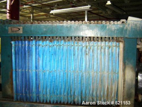 USED: Duriron plate and frame filter press with mild steel frame, hydraulic ram closure and approximately 40" x 40" plates.