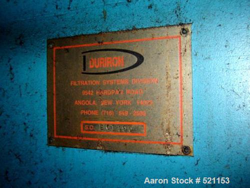 USED: Duriron plate and frame filter press with mild steel frame, hydraulic ram closure and approximately 40" x 40" plates.