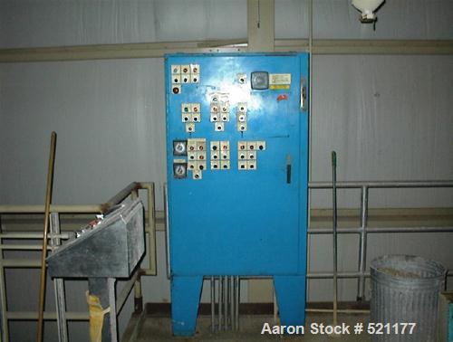 USED: Edwards and Jones filter press. 1200mm x 1200mm polypropylene plates, 36 plates. Approximately 500 sq ft of filtration area. Press includes a plate shifter. Center feed corner discharge, hydrau...