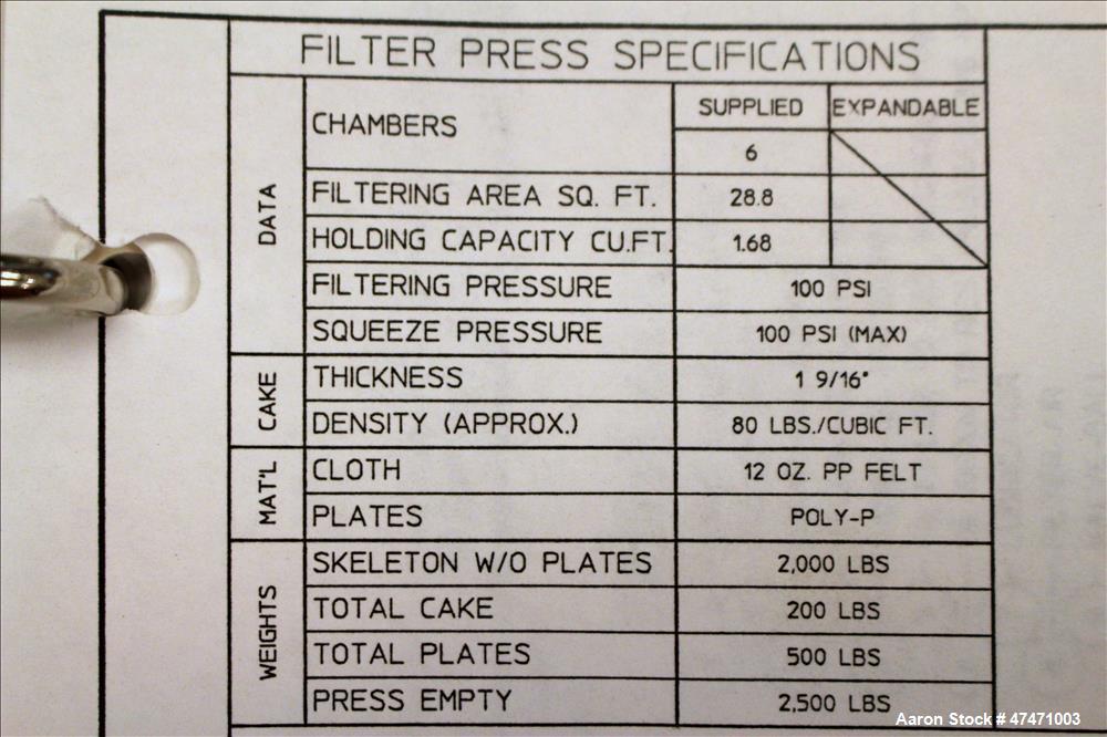 Used Emico Shriver Filter Press, Model M630FB-6PP-MEMH-DB-100-40MM.