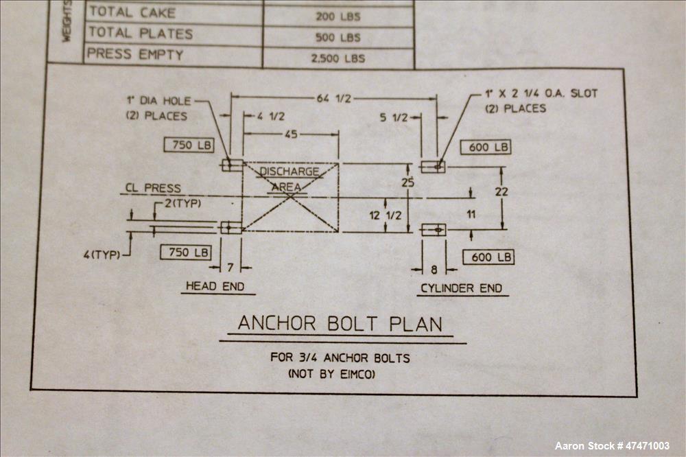 Used Emico Shriver Filter Press, Model M630FB-6PP-MEMH-DB-100-40MM.