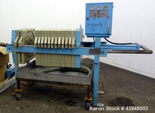 Used Eimco Shriver Filter Press, Model M630FB. Carbon steel frame, (12) 24-3/4” x 24-3/4” x approximate 1/2" recess polypropylene plates, (1) head, (1) tail plate. Approximate 76.8 square feet filter...